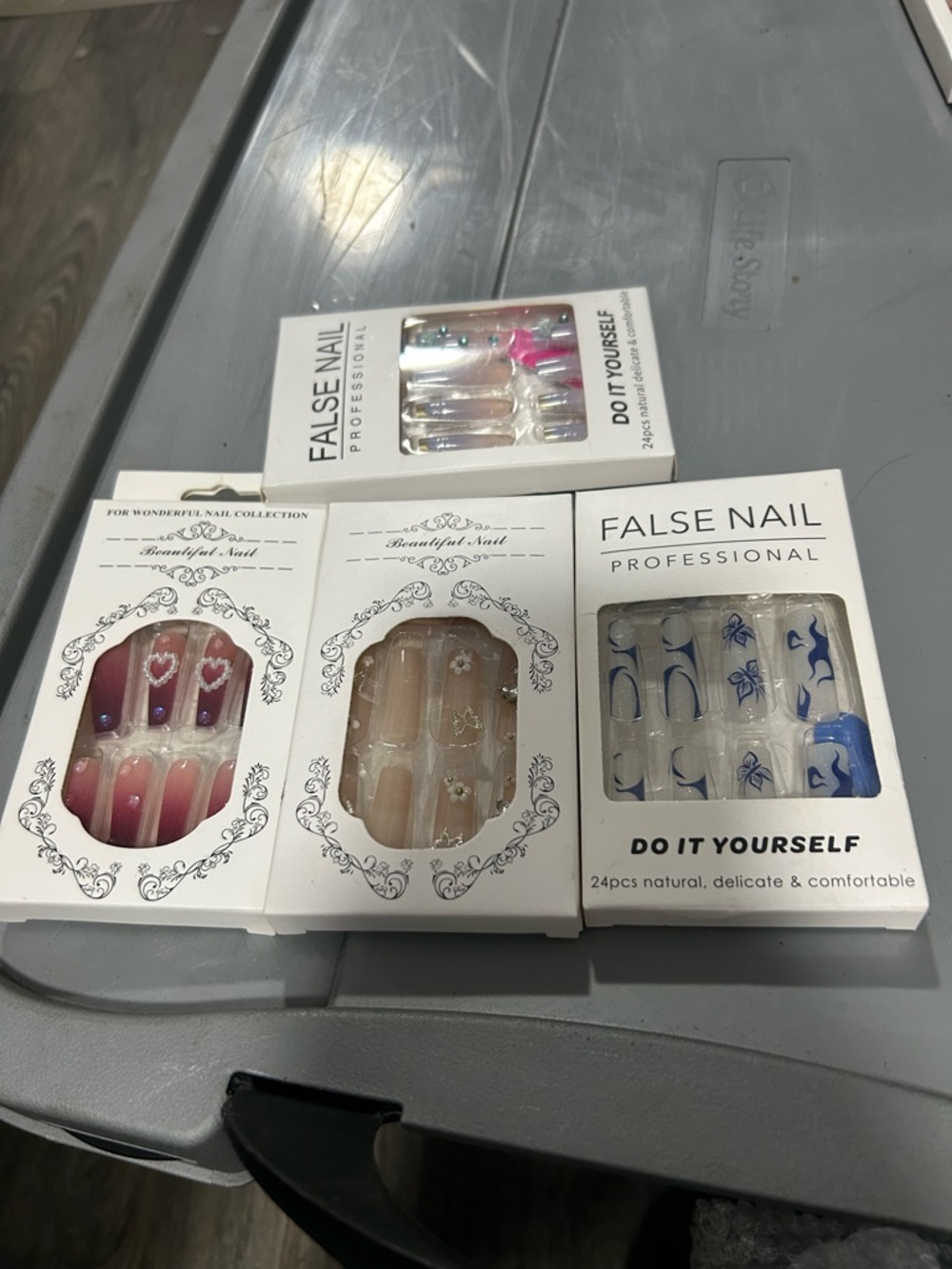 False Nail Professional - Assorted Pink, Nude & Blue Press-On Nails (4 sets)